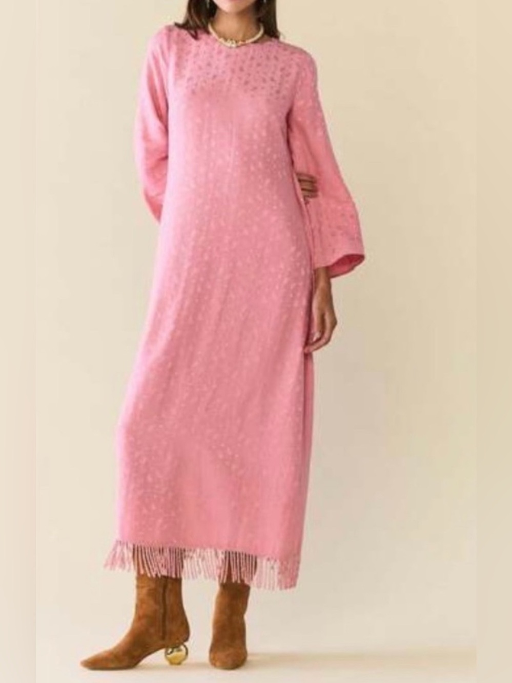 Eddy blush pink Ariana Fringe Hem Maxi Dress